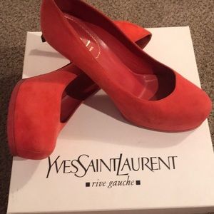 Lightly worn coral YSL suede heels
